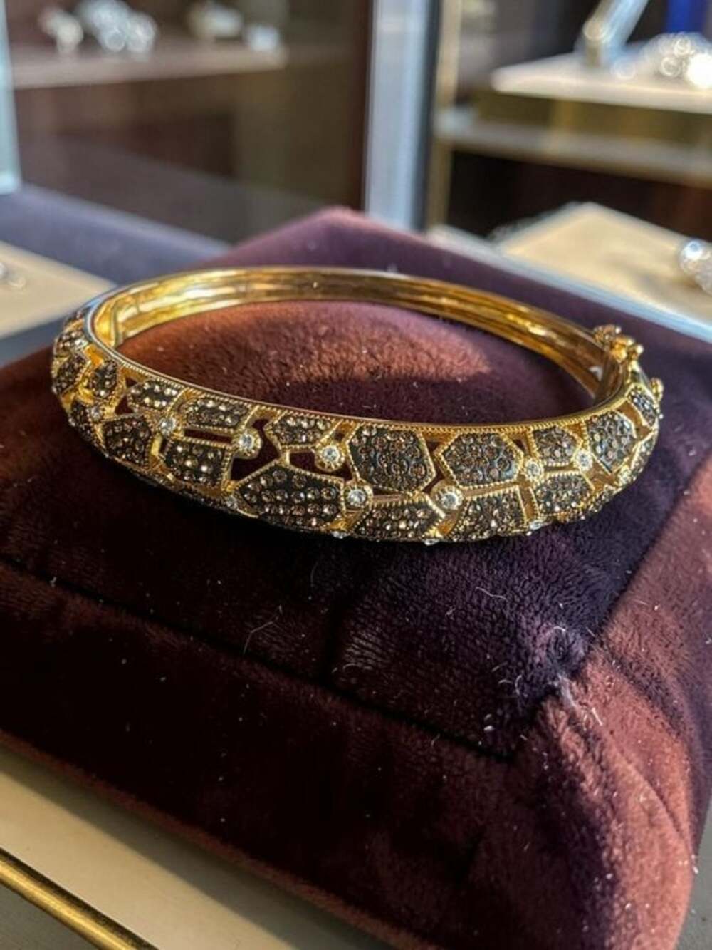 Gold  Crystal Hinged Bangle Bracelet
